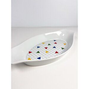 Vintage 80s Japanese rainbow checkered casserole dish by Algar, mod geometric